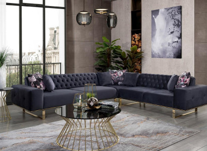 Ecksofa Couch Polster Möbel Garnitur Chesterfield Eckgarnitur Sofa Stoff